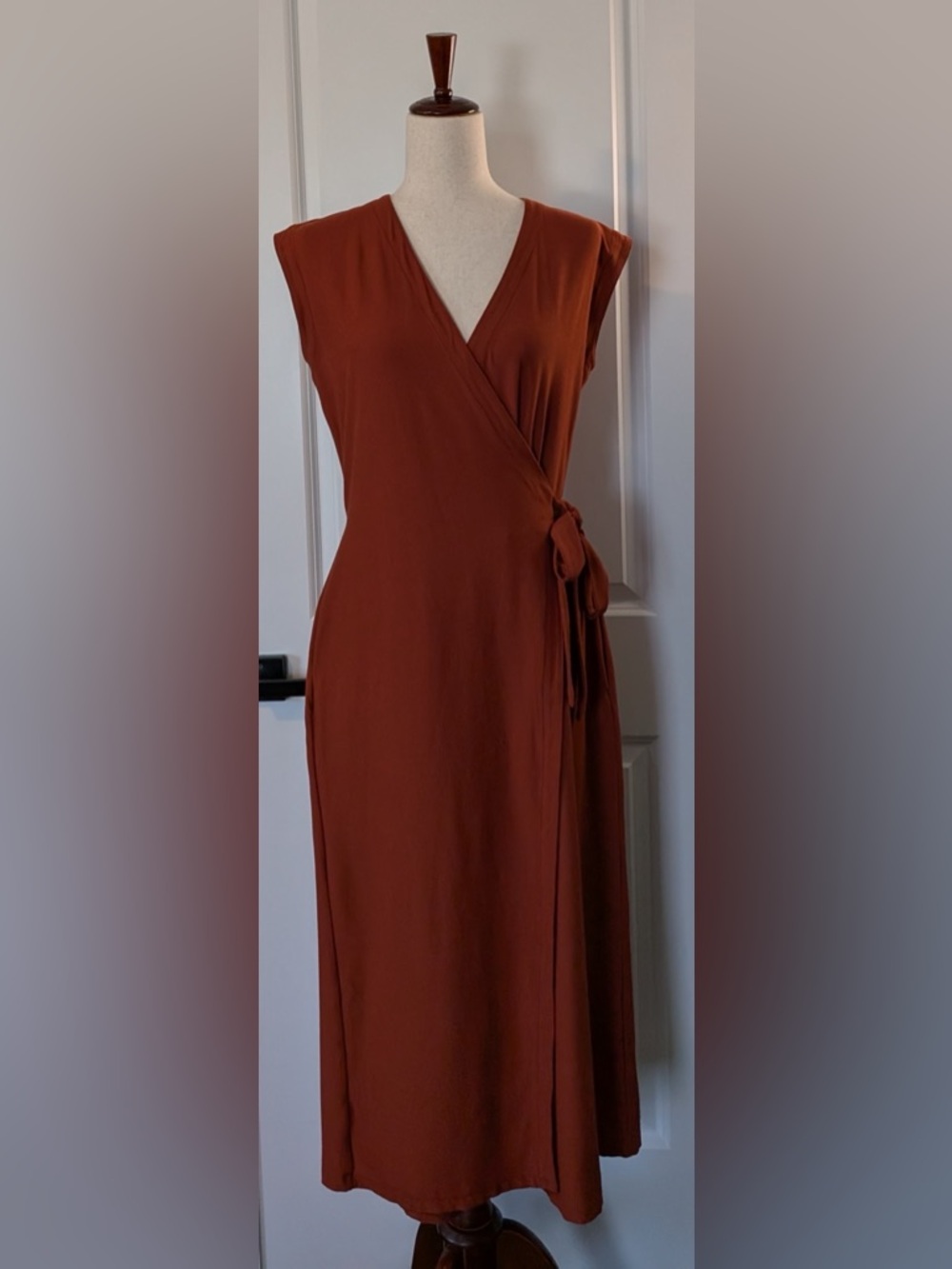 EILEEN FISHER Washable Stretch Crepe Wide Leg Cropped Jumpsuit Rust Size XS
